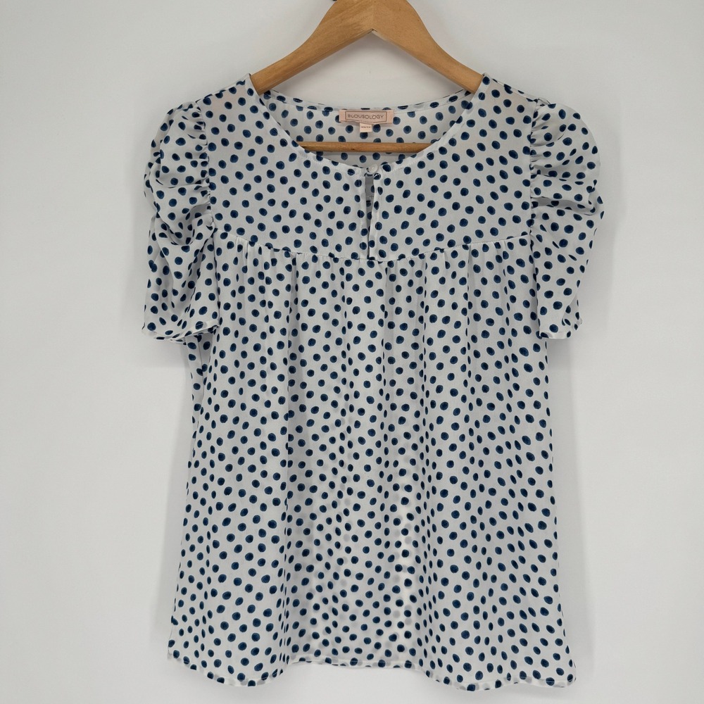 Blousology Polka Dot Blouse Womens XS Puff Sleeve Coquette Cottagecore Retro Top